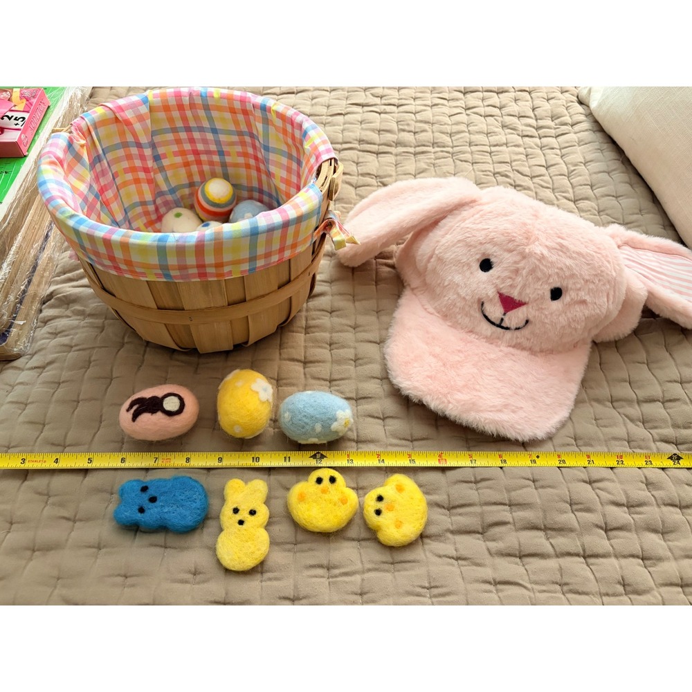 Easter Basket Set with Bunny Hat and Felt Egg Bunny Peeps Chicks Baby Kids Toys - Picture 8 of 10
